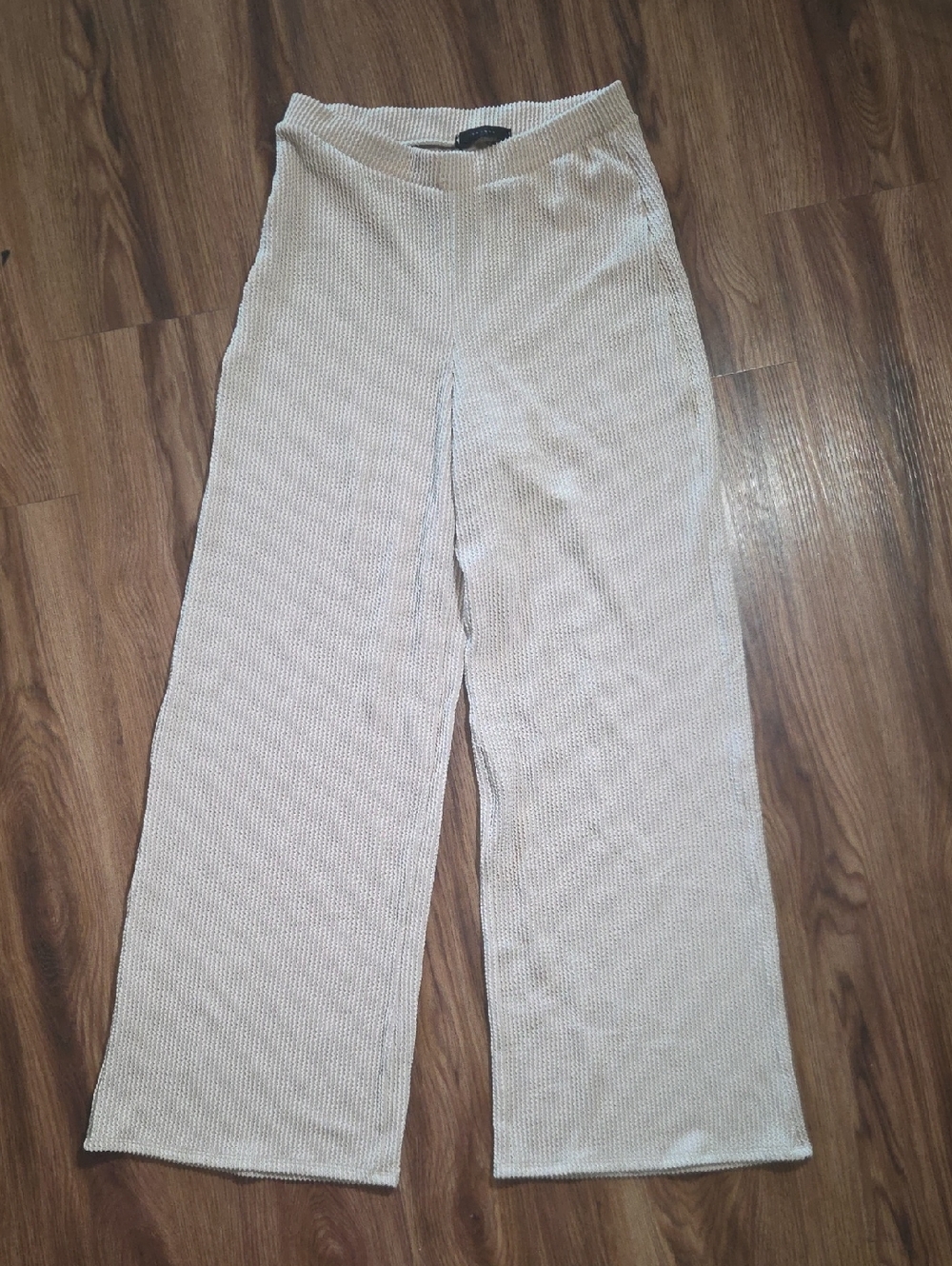 21 Saints Wide-Leg Ribbed Knit Pants in Light Beige Size Large